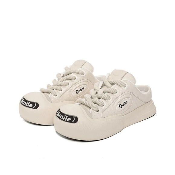 Ouder Smile Jadestone Canvas Chunky Rubber Toe White Shoes Rope Laces 6 - Picture 1 of 5